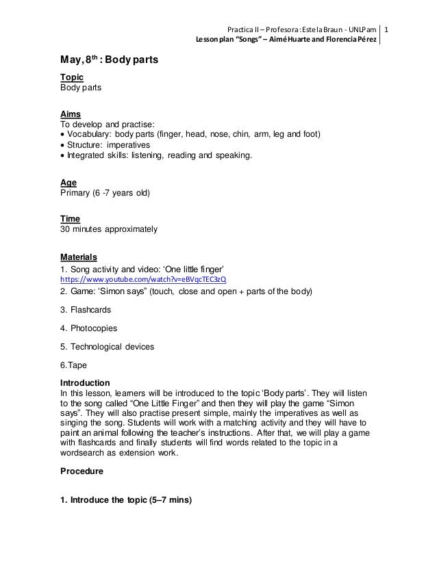 lesson plan for listening a song Lesson plan using a song in
